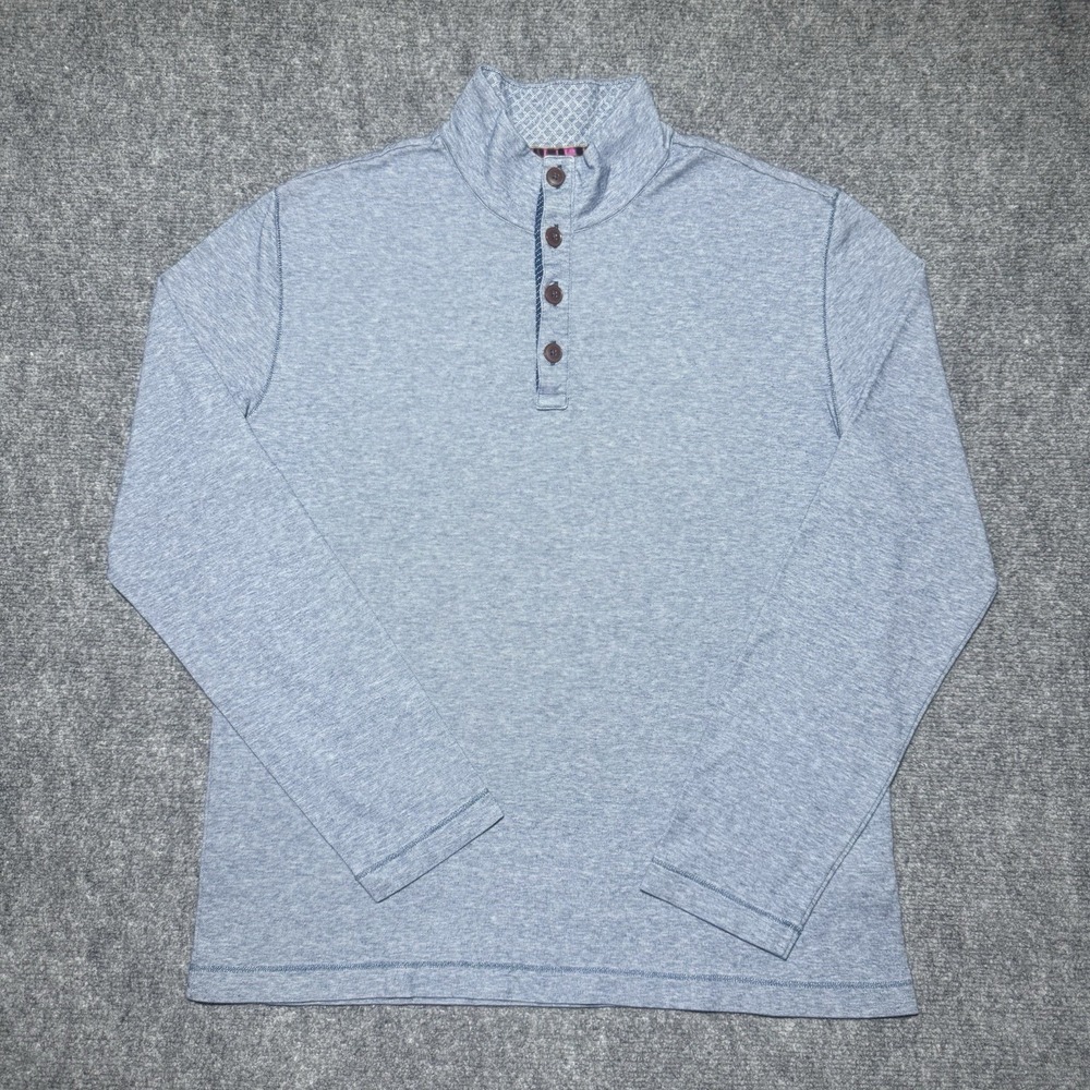 Robert Graham‎ Long Sleeve Pullover Sweater Henley Button Blue Heather Men Large